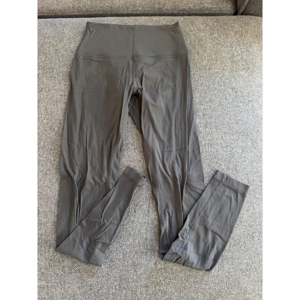 Lululemon Gray Ribbed High Rise Leggings Athletic Yoga Pants Full Length